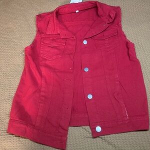 Red Sleeveless Denim Vest